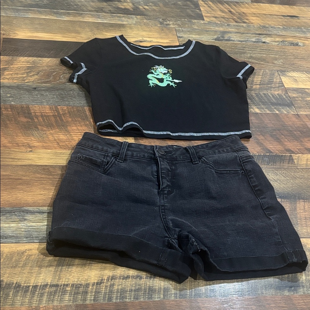 Black Crop Top and Shorts Set